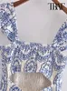 Podstawowe sukienki swobodne Traf Women Fashion Fashwork haft haftowy mocki midi sukienka vintage bez pleców marszczone paski żeńskie kamizelki mejr 231113