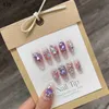 أظافر كاذبة 10pcs Pink French Y2K Tips Long Ballet Handmade Fake Dail يمكن ارتداؤها مع الأظافر الخاطئة مع Rhinestone Press on Nails Manicure Q231114