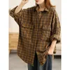 Blouses femme SuperAen rétro Plaid longue chemise femmes printemps été 2023 surdimensionné ample simple boutonnage veste