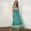 Casual Dresses Summer Fashion Green Sexy Midi Dress For 2023 Women Bohemian Wedding Guest Long High midja mjuk maxi Robe Vestido