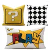 Pillow Cartoon Play Question Mark Checkerboard Embroidered Pillowcase Back Cover Cotton Sofa Home Decor Kids Child Gift