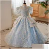 Vestidos de meninas de flor 2023 azul colher flor menina vestidos feitos à mão flores tle little babys casamento luxuoso comunhão pageant vestido otde2