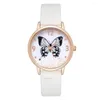 Armbanduhren Luxus 2023 Dame Marken Uhren Mode Kristall Blau Schmetterling Frauen Quarzuhr Freizeit Lederband Weibliche Uhr Geschenke