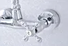 Keuken kranen zilveren kleur gepolijst chroom messing muur gemonteerde badkamer wastafel kraan swivel tuit mixer tap dual cross handles msF779