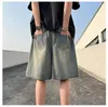 Mäns jeans denim shorts harajuku mode baggy retro blå knäslängd byxor man gata hip hop rak casual kort