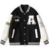 Women s Jackets Vintage Hip Hop College Mens Furry A Letter Embroidery Bomber Coat Varsity Jacket Women Baseball 231113