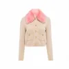 Luxury winter wear miu-m pink fur collar cardigan sweater jacket women's high-end knit top winter