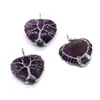 Fashionable Tree of Life Natural Amethyst Chip Stone Pendant smycken Koppar Runda hänge för smycken