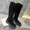 Botas outono/inverno nova moda sola grossa salto alto elástico preto pelúcia versátil casual manga fina longa