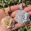 Pendant Necklaces Bubble Letter Iced Out Pendant Rose Flower Necklace for Women Hip Hop Charms Cubic Zircon Fashion Jewery Gold Color T230413