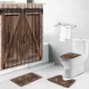 Tende da doccia Stampa Tenda da doccia Set Stile europeo Fattoria Porta in legno Arredamento bagno Tappetino da bagno Copriwater Tappeto Tappeto R231114