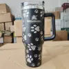 40oz Cat Claws print Reusable Tumbler with Handle and Straw big capacity beer mug water bottle powder coating outdoor camping cup 1114