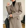 Misto lana da donna MEXZT Cappotto lungo vintage da donna Blazer elegante Giacche di lana Abito coreano slim soprabito invernale Office Lady Capispalla semplice 231114