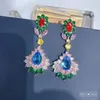 Baumeln Ohrringe EYER Luxus Bunte Anhänger Tropfen Vintage Blau CZ Zirkon Kristall Ohrring Modeschmuck Für Frauen Orecchini