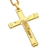 Colares de pingente de alta qualidade 24k banhado a ouro Jesus Cristo Cruz Hip Hop Rap Golden Crucifixio Cuban Chain Colar Homens Jóias