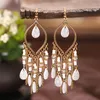 Ohrstecker Bohemian Antik Gold Farbe Lange Wassertropfen Quaste Ohrringe für Frauen Vintage Bunte Geometrische Baumeln Schmuck 230414