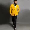 Men's Suits Yellow One Button Men's Suit Shawl Lapel Blazers Velvet Male Tuxedos Slim Fit Groom Wear Two Pieces Prom Jackets And Pants