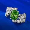 Cluster Rings Flower Emerald Diamond Ring Real 925 Sterling Silver Party Wedding Band for Women Bridal Engagement Jewelry Gift