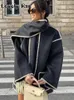 Cappotto da donna in misto lana vintage in lana solida per donna Elegante cappotto monopetto autunnale con sciarpa Capispalla femminile di lusso High Street 231114