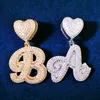 Pendant Necklaces Heart Bail Double Layer Cursive Letter Pendant For Men Women Micro Pave Zircon A-Z Name Necklace Chain Hip Hop Jewelry T230413