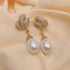 Dangle Earrings KKGEM 13x18mm Sea Shell Pearl Gold Plated Cz Pave Stud Drop Gifts