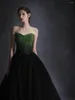 Party Dresses Vintage Black Green Prom Strapless Luxury Handmade Beading A-line Pleated Tulle Wedding Cocktail Evening Gowns