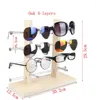 Bolsas de jóias vendendo dupla fileira base de madeira sólida óculos expositor liga alumínio óculos de sol miopia suporte rack armazenamento