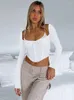 여자 T 셔츠 패션 패션 가을 여성 긴 소매 코르셋 탑 2023 섹시한 사각형 칼라 고삐 붕대 바디콘 파티 탱크 티 셔츠 셔츠 스트리트웨어