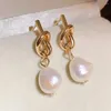 Dangle Earrings White Freshwater Pearl Pendant 18K Gold Plated Twist HOOK Holiday Gifts CARNIVAL FOOL'S DAY Christmas Cultured Party