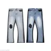 Kzlh masculino na moda de alta rua moda designer jeans azul denim calças largas calça juventude rebite impressão remendo branco jean bordado meninos kecks