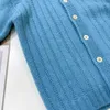 Cardigan per bambini con risvolto di lusso Maglione per bambini monopetto blu puro Taglia 100-160 Giacca lavorata a maglia per bambini di alta qualità Nov10