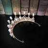 Necklace Earrings Set Baroque Vintage Crystal Pearls Leaf Bridal Rhinestone Tiaras Stud Crown Wedding Dubai Jewelry