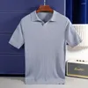 Polos męski 2023 Summer Mulber Mulber Silk Knitt Polo Shirt Pionowe nożyczki Kołnierz Projekt Klamarz Busines