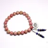 Charm armband yoga lotus armband kvinnor 8mm naturliga riktiga rhodochrosite pärlor mala lapis lazuli tassel kokosnötskal smycken kvinnor