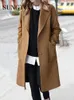 Women's Wool Blends Sungtin Classic Camel Woolen Coat för kvinnor överdimensionerad Lapel Collar Long Overcoat Korean Fashion Loose Autumn Winter Clothes 231114