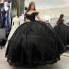 Glitter Mexican Black Quinceanera Dresses Charro 2024 Elegant 3D Flowers Beaded Vestidos De Xv 15 Anos Halloween Costume Prom Photoshoot Horse Sixteen Birthday