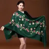 Écharpes Vert Broder Fleur Pashmina Cachemire Écharpe Pour Les Femmes Hiver Chaud Long Glands Écharpe Châle De Mode Châle Foulards Chaînes 231113