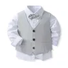 Ensembles de vêtements Fomal Gentleman Boy Tuxedo Bow Shirt Débardeur Pantalon 4 Pièces Mode Enfant Bébé Vêtements Gentleman Robe D'anniversaire 231114