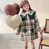 Jackets 2023 Autumn Children Clothes Woolen Coat Plaid Padded With Cotton For Trench Girl.