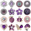 CHARM BRACELETS 5 PCS/LOT SNAP BUTLUK Mücevher Mor Rhinestone Çiçek Düğmeleri Fit 18mm Bangles DIY