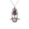 Collier gothique ras du cou bi-lune pour femmes et filles, bijoux de sorcière païen, accessoires, cadeau, pendentif lune Vintage violet