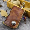 Wallets Layer Vegetable Tanned Leather Bag For Women Handmade Washed Cowhide Retro Style Zipper Car Door Men