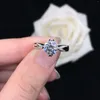 Cluster Rings Pretty 1Ct Round Cut Diamond Ring Engagement Women Jewelry Solid Platinum 950 R080