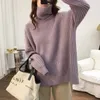 Kvinnors tröjor Y2K Turtleneck virkning Kintad tröja Kvinnor Gul Loose Top E-Girl Pullovers Spring Autumn Winter Jumper Sueter