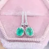 Dangle Oorbellen Natuurlijke Echte Groene Smaragd Druppeloorbel Ovale Stijl 925 Sterling Zilver 0.5ct 2 Stuks Edelsteen Fijne Sieraden J23879