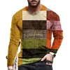 T-shirt da uomo Color Block Stampa 3D T-shirt da uomo Primavera Estate Imitazione cotone Girocollo sciolto Manica lunga Top casual T-shirt oversize 230414