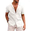 Erkek Casual Gömlek Yaz Plaj Kıyafeti erkek Düz Renk Bluz Pamuk Keten Kısa Kollu Gömlek Gevşek Hırka Üstleri Rahat Nefes