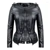 Manteau en cuir femme automne/hiver veste grande tenue de moto gothique court Steam Punk