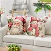 Coussin décoratif oreiller 40455060cm rose couverture d'arbre de Noël père Noël impression taie d'oreiller année décorations pour la maison canapé coussin 231113