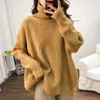 Kvinnors tröjor Y2K Turtleneck virkning Kintad tröja Kvinnor Gul Loose Top E-Girl Pullovers Spring Autumn Winter Jumper Sueter